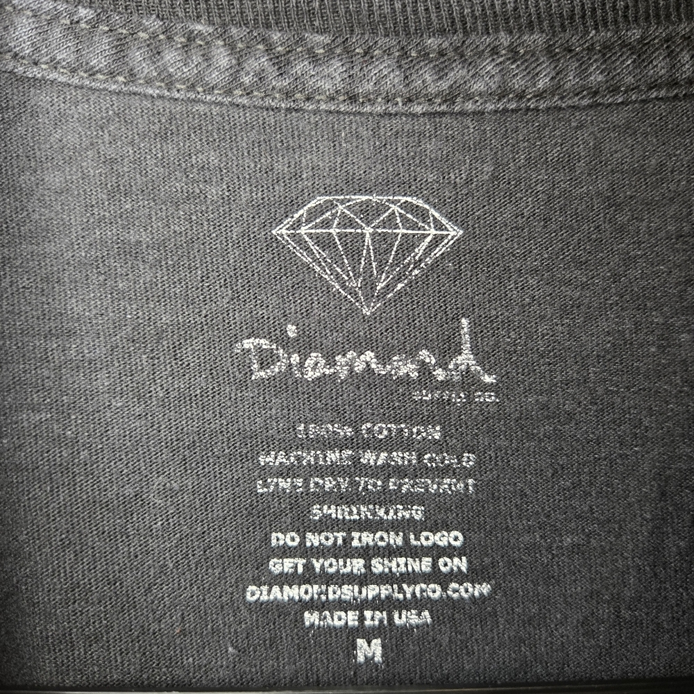 Diamond Supply Men’s Cropped Fit Black T-shirt Made In USA Logo Size Medium - Picture 9 of 12
